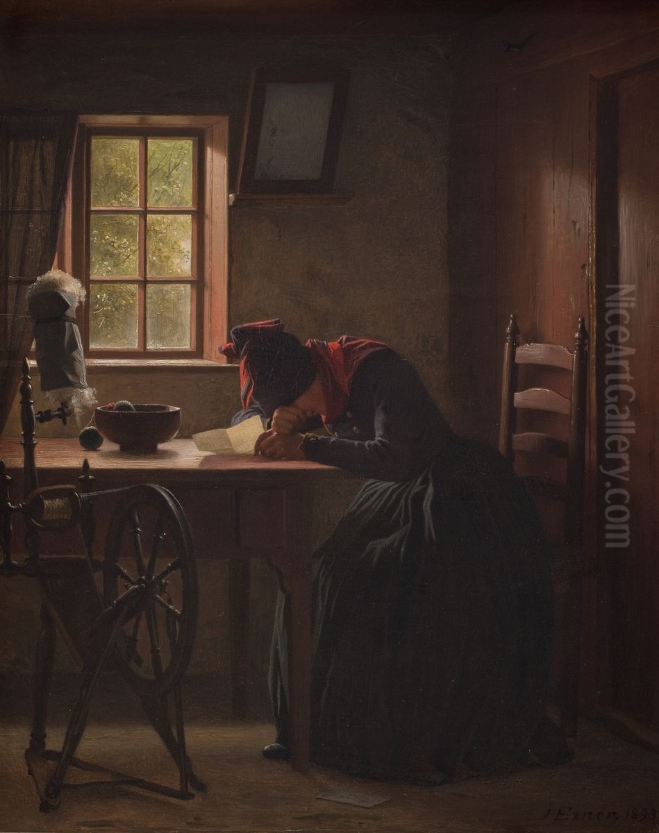 A telegram. Oil Painting by Julius Exner