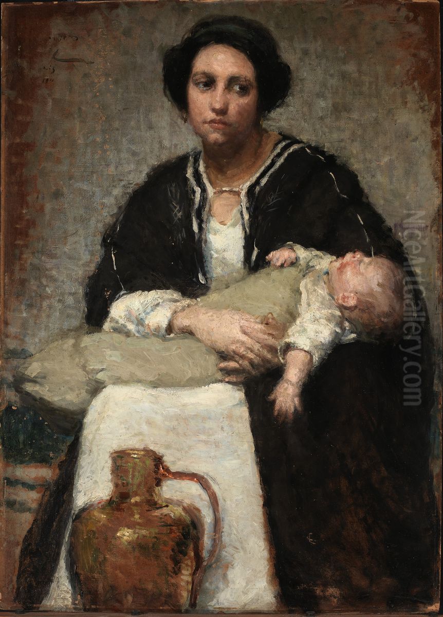 Mother and Sleeping Baby Oil Painting by Alice Pike Barney