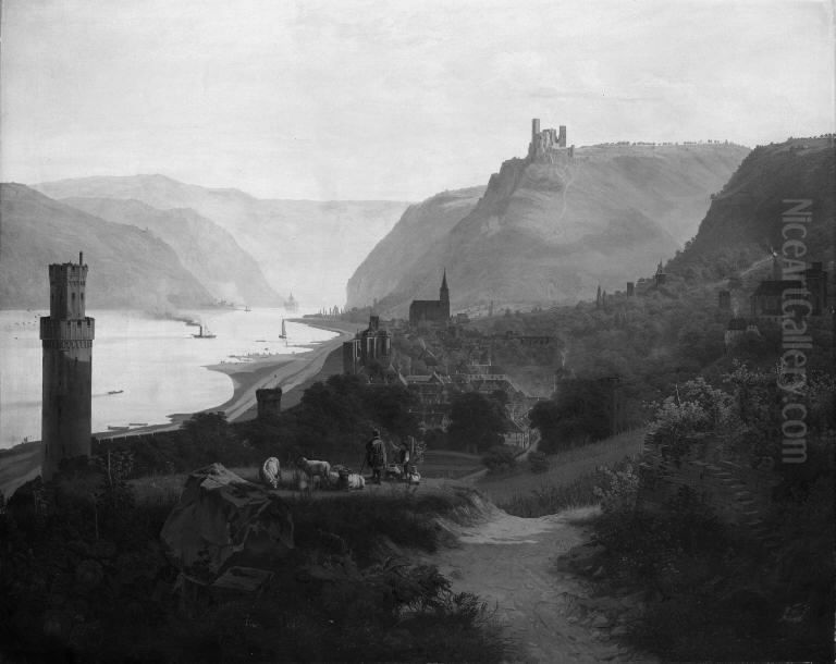 View of Oberwesel and the Rhine. Germany Oil Painting by Frederik Sodring