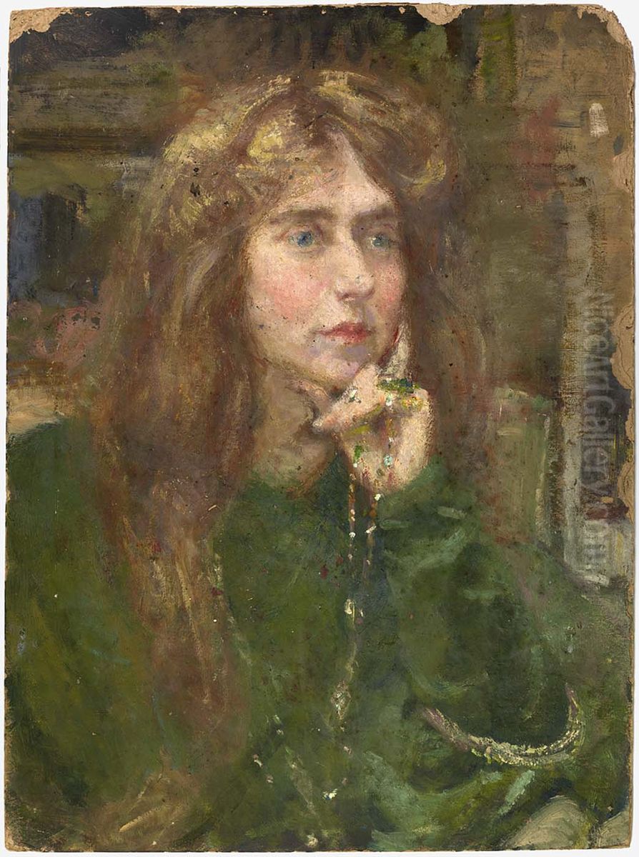 Natalie with Necklace Oil Painting by Alice Pike Barney