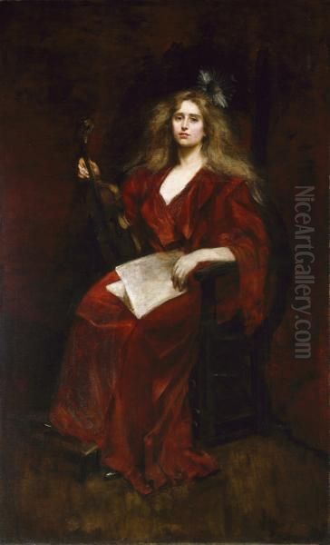 Natalie with Violin Oil Painting by unknown