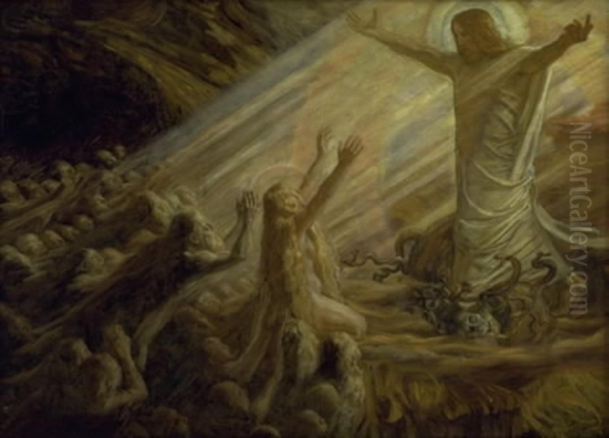 Christ in the Realm of the Dead. Study Oil Painting by Joakim Skovgaard