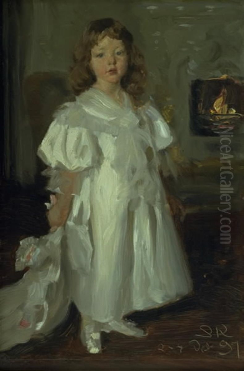 A Little Girl, Helga Melchior, in a Long Dress Oil Painting by Peder Severin Kroyer