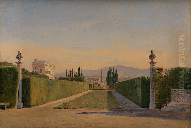Parti fra Villa Albanis have, Rom Oil Painting by Constantin Hansen