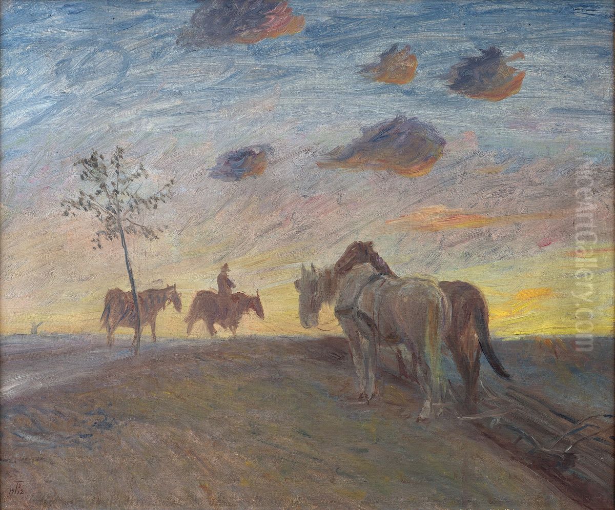 Evening Landscape Oil Painting by Theodor Esbern Philipsen