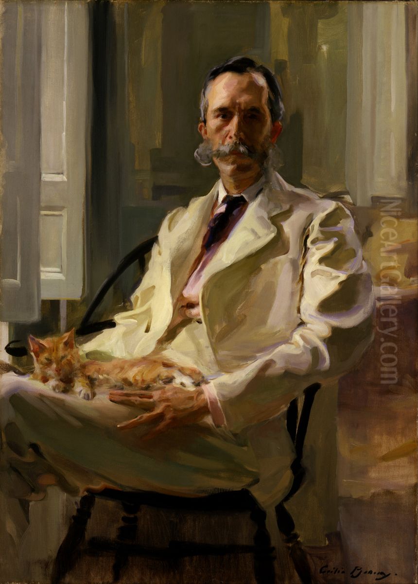 Man with the Cat (Henry Sturgis Drinker) Oil Painting by Cecilia Beaux