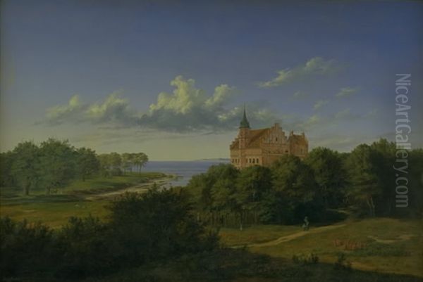 Et landskab med en herregard. Komposition Oil Painting by Thorald Laessoe