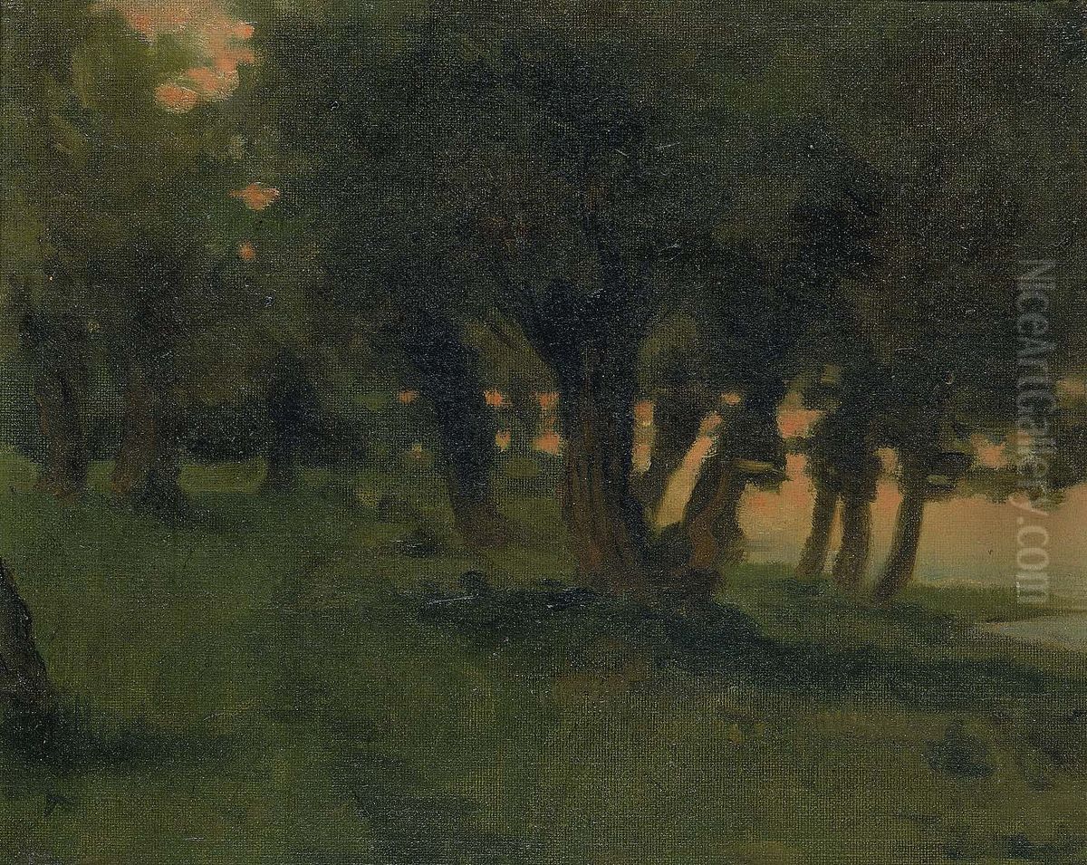 On the Banks of the Rhine, near St. Germain at Mont d'Or Oil Painting by James Carroll Beckwith