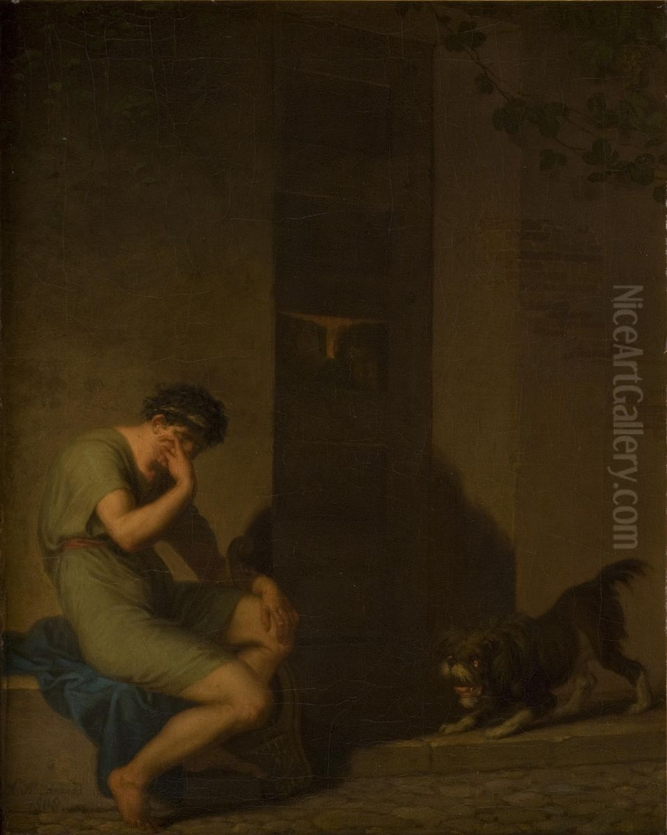 Tibullus Lamenting outside the Door of his Beloved Oil Painting by Nicolai Abildgaard