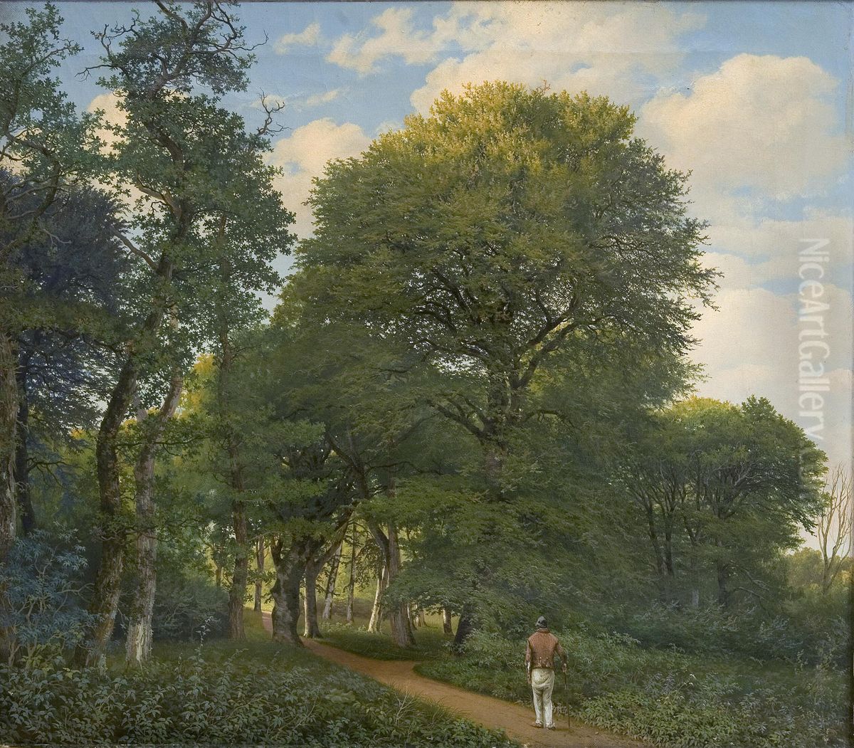 Et skovparti i Charlottenlund. Aften Oil Painting by Heinrich Buntzen