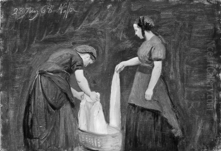 To vaskekoner Oil Painting by P. C. Skovgaard