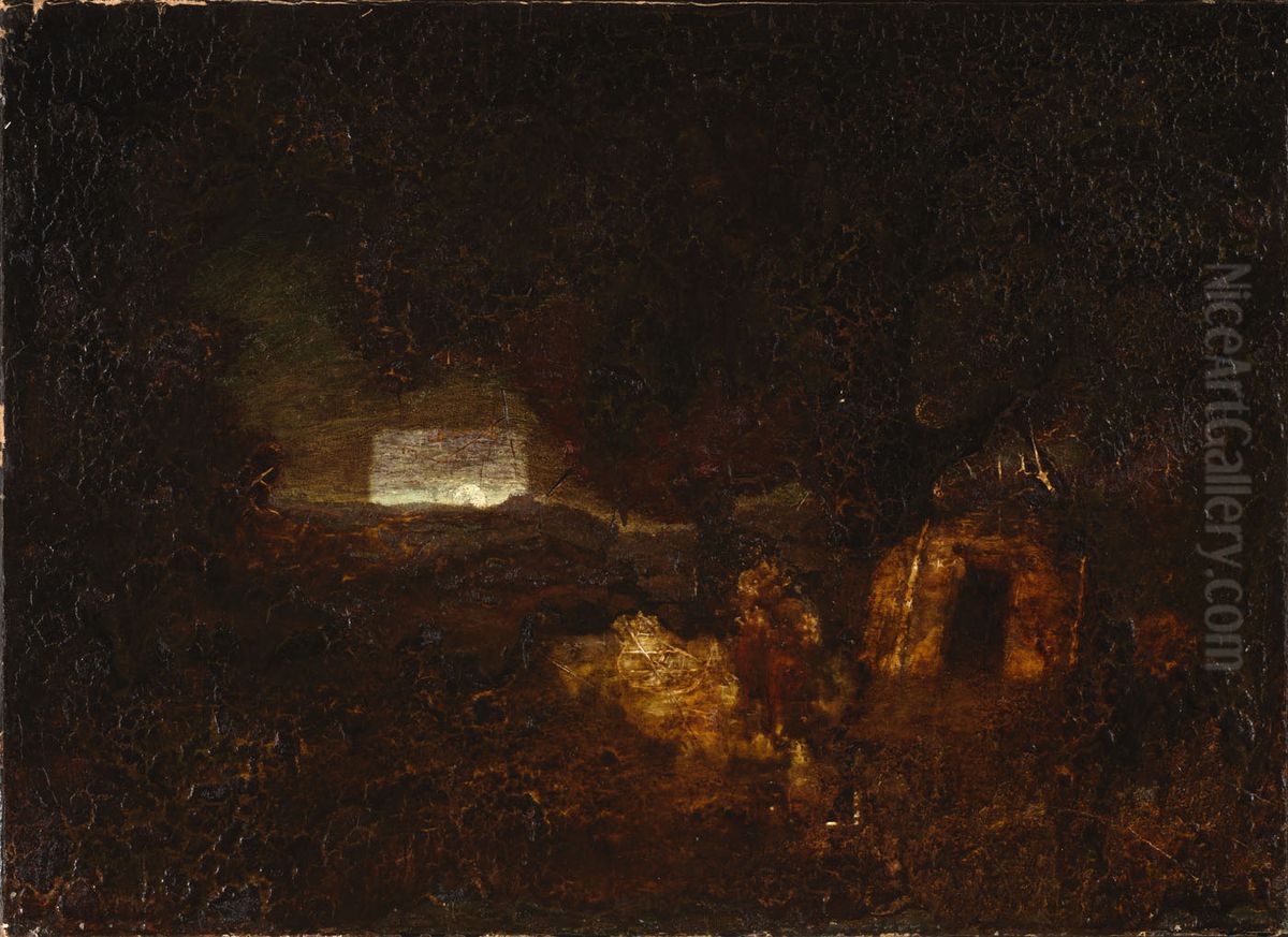 The Canoe Builders Oil Painting by Ralph Albert Blakelock