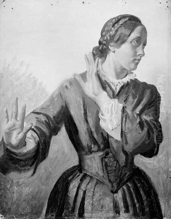 Studie af en ung kvinde (Thora Kobke) Oil Painting by Constantin Hansen