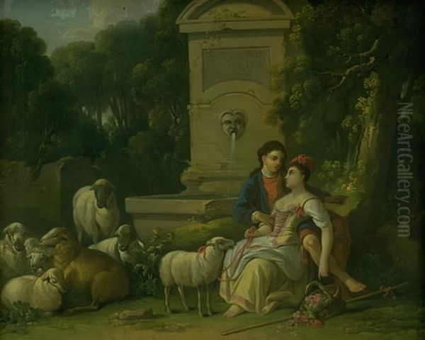 Hyrdescene Oil Painting by Johan Edvard Mandelberg