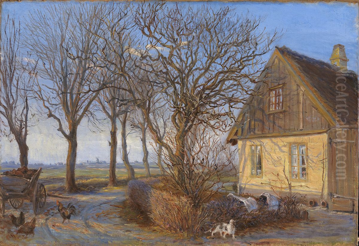 Uden for en bondegard. Maglebylille Oil Painting by Theodor Esbern Philipsen