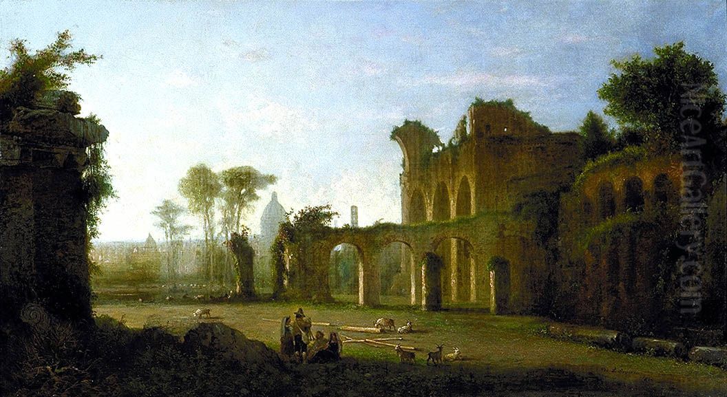 View of the Temple of Peace in the Roman Forum Oil Painting by George Loring Brown