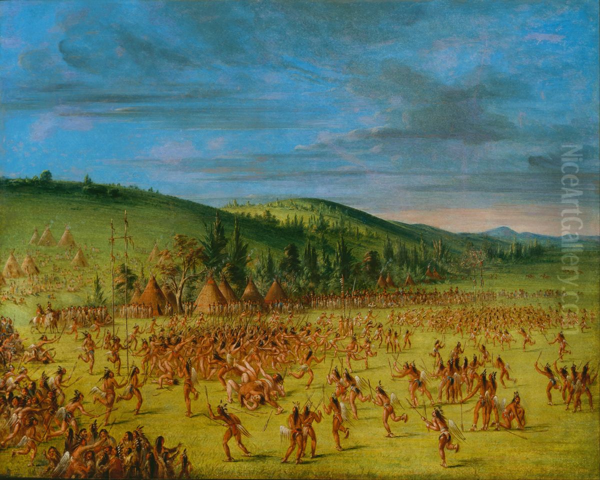 Ball-play of the Choctaw--Ball Up Oil Painting by George Catlin