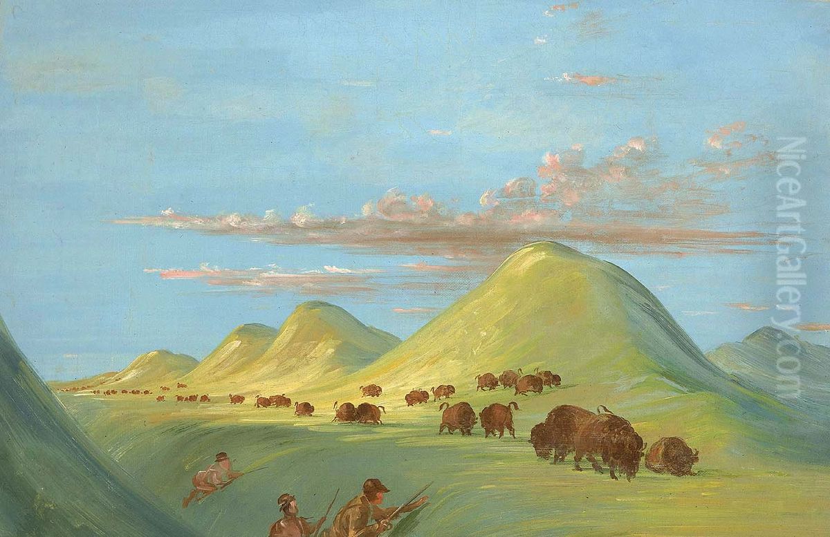 Batiste, Bogard, and I Approaching Buffalo on the Missouri Oil Painting by George Catlin