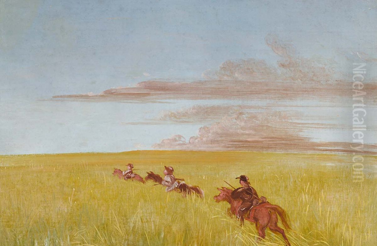 Bogard, Batiste, and I, Traveling through a Missouri Bottom Oil Painting by George Catlin