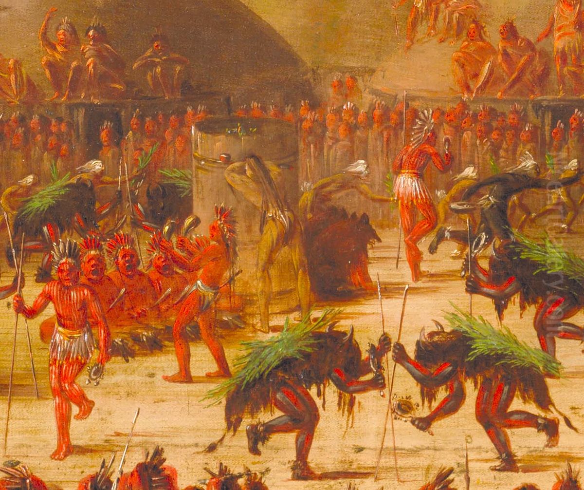 Bull Dance, Mandan O-kee-pa Ceremony Oil Painting by George Catlin