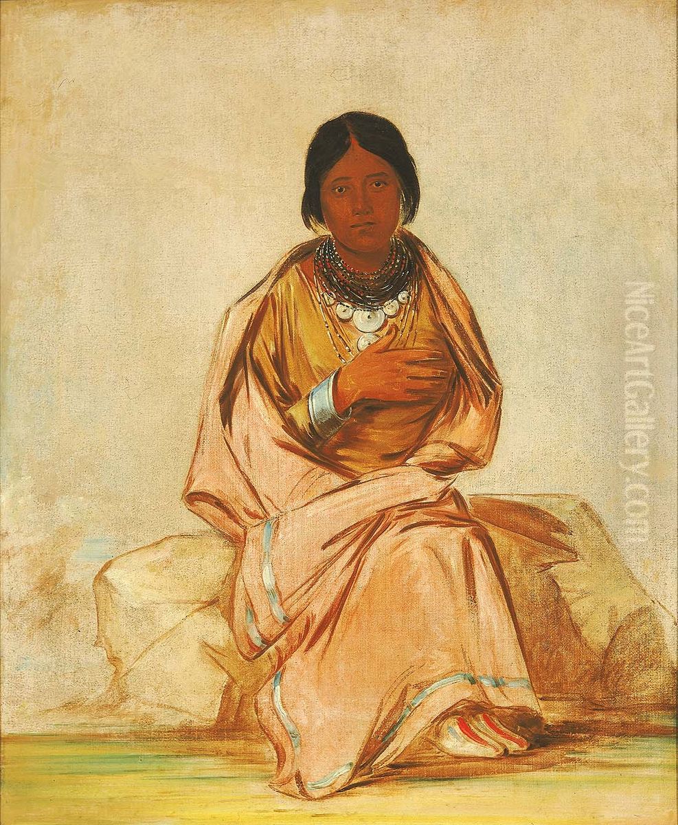 Chee-a-ex-e-co, Daughter of Deer without a Heart Oil Painting by George Catlin