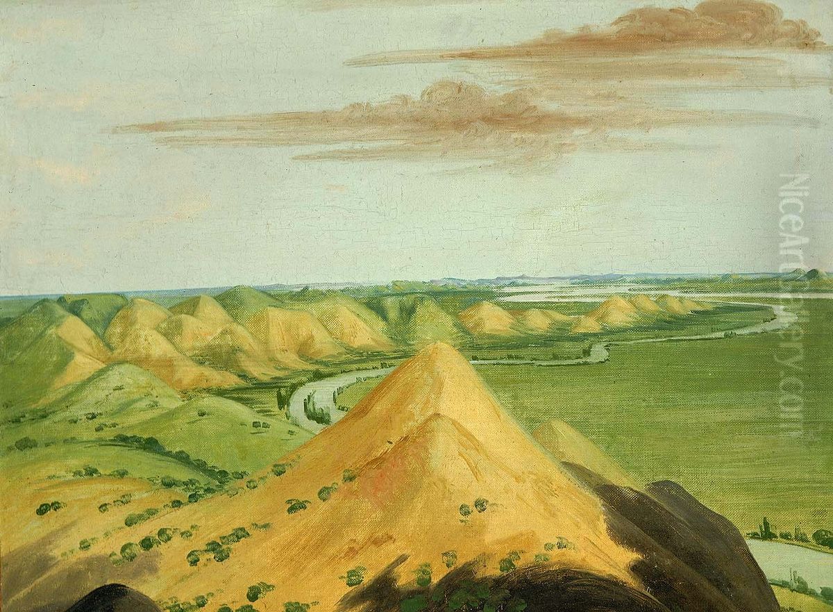 Clay Bluffs, Twenty Miles above the Mandans Oil Painting by George Catlin