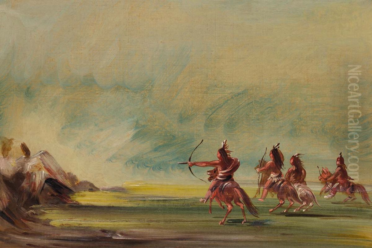 Comanche Giving Arrows to the Medicine Rock Oil Painting by George Catlin