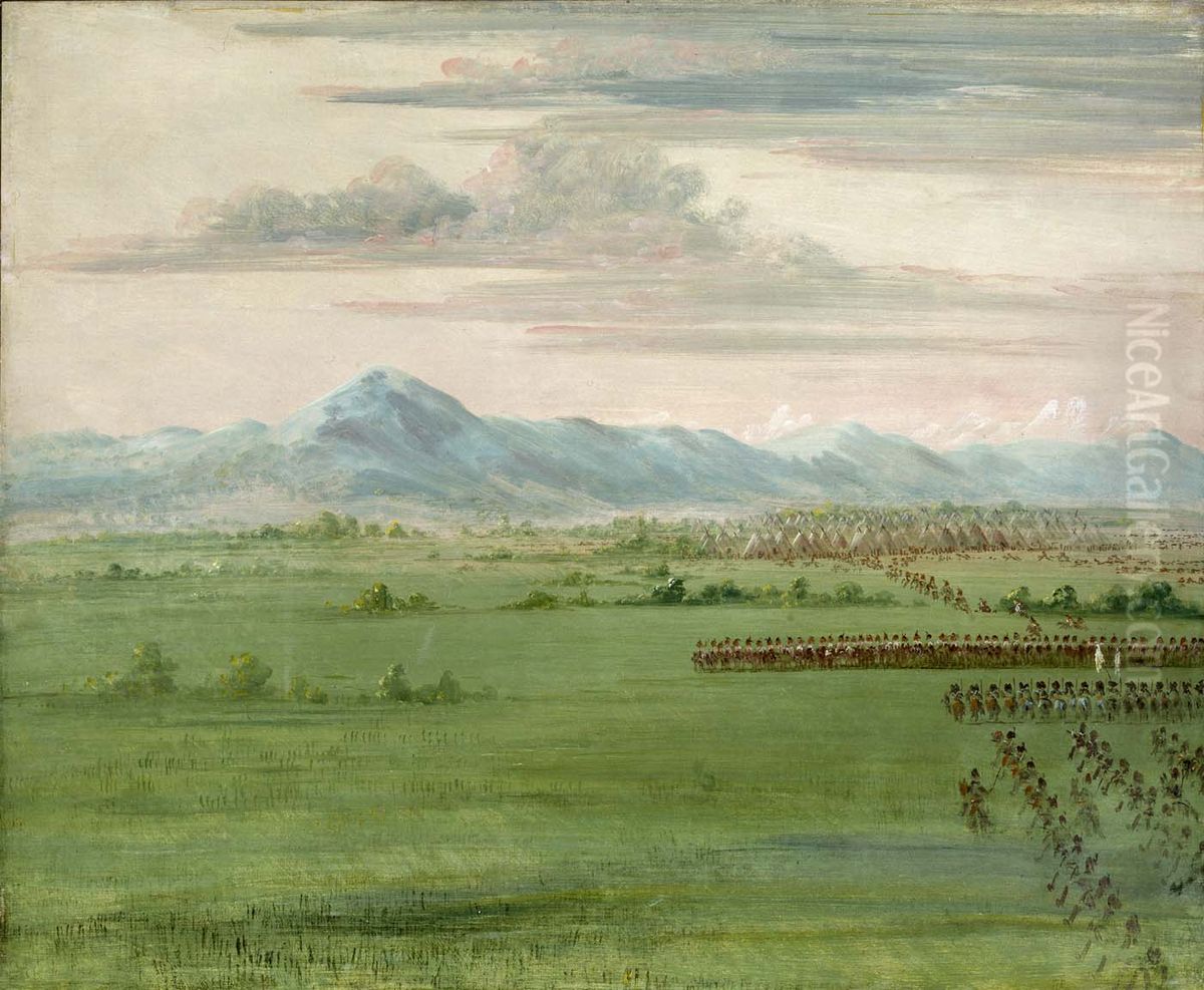 Comanche Warriors, with White Flag, Receiving the Dragoons Oil Painting by George Catlin