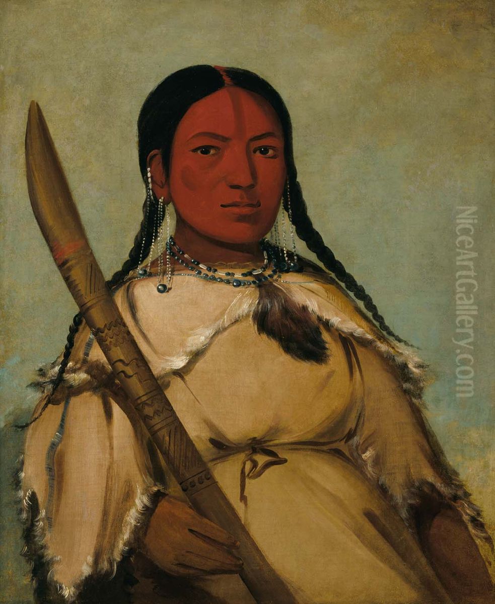 Chin-cha-pee, Fire Bug That Creeps, Wife of Pigeon's Egg Head Oil Painting by George Catlin