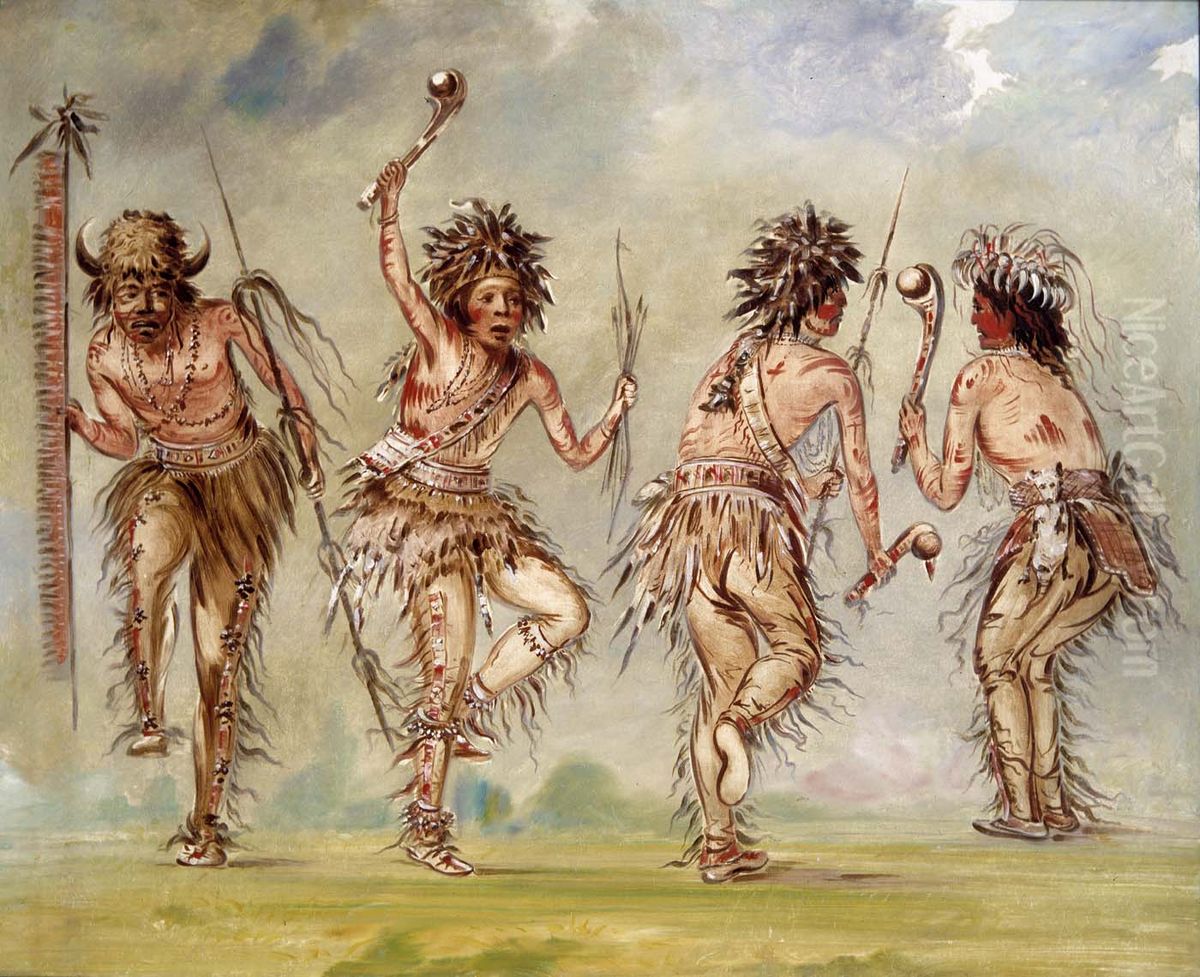 Four Dancers Oil Painting by George Catlin