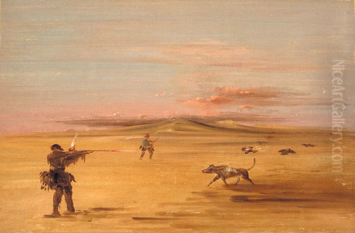 Grouse Shooting on the Missouri Prairies Oil Painting by George Catlin