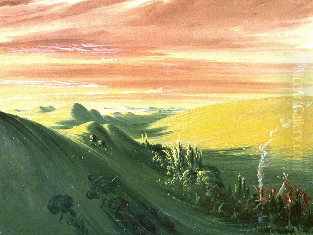 Indians Encamping at Sunset, Upper Missouri Oil Painting by George Catlin