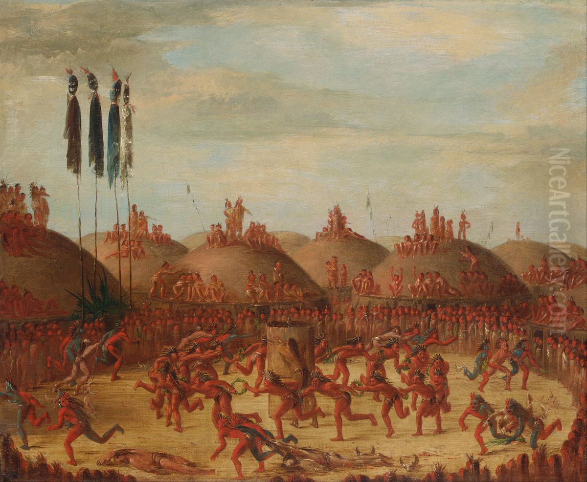 The Last Race, Mandan O-kee-pa Ceremony Oil Painting by George Catlin