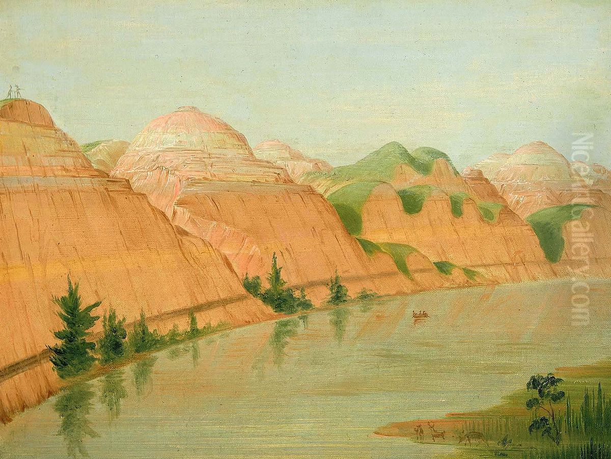 Magnificent Clay Bluffs, 1800 Miles above St. Louis Oil Painting by George Catlin