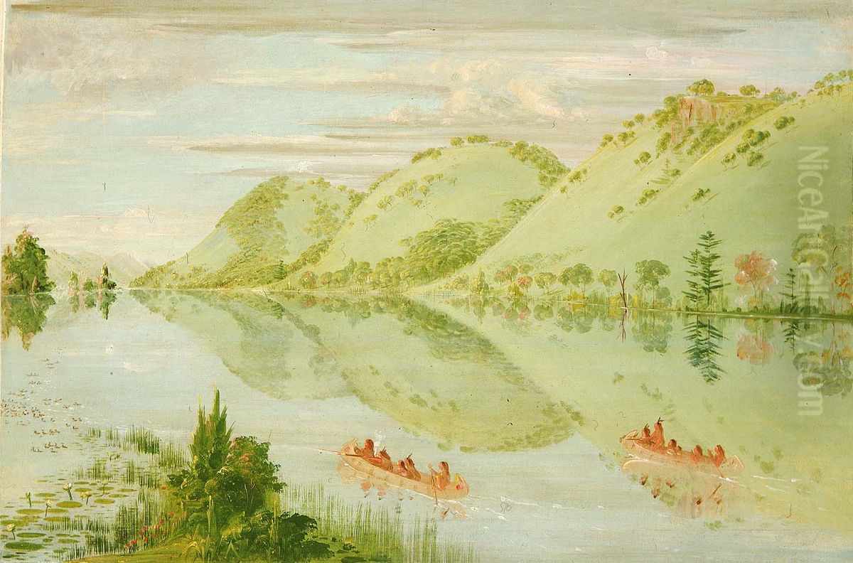 Picturesque Bluffs above Prairie du Chien Oil Painting by George Catlin