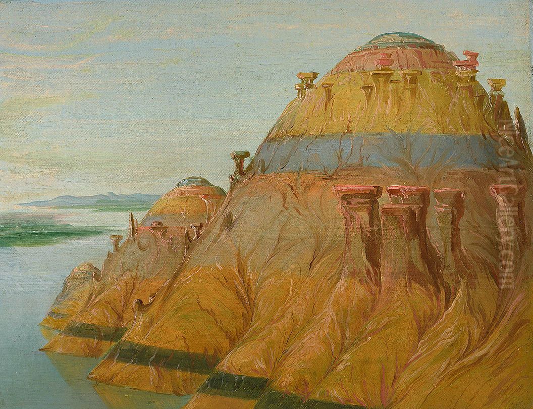 Picturesque Clay Bluff, 1700 Miles above St. Louis Oil Painting by George Catlin