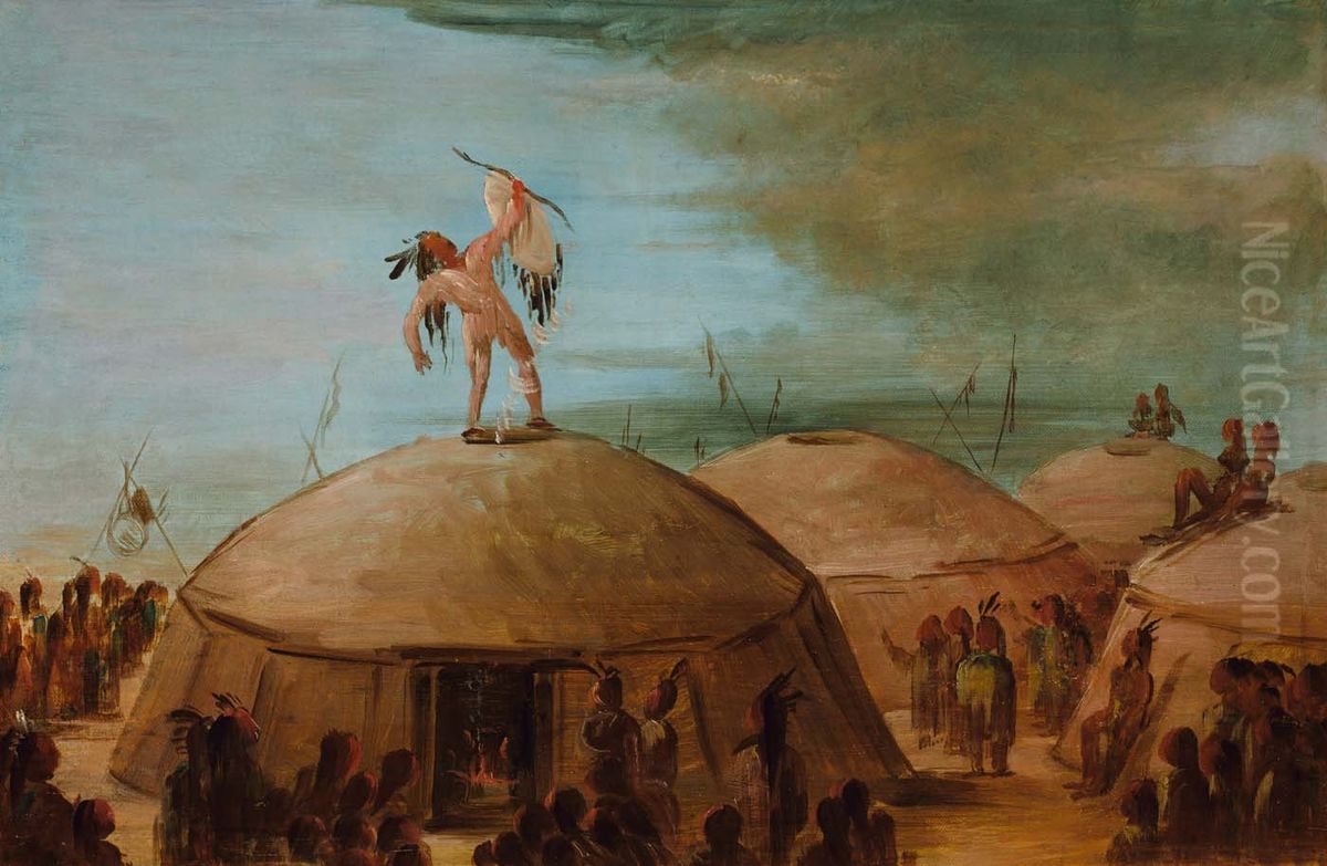 Rainmaking among the Mandan Oil Painting by George Catlin