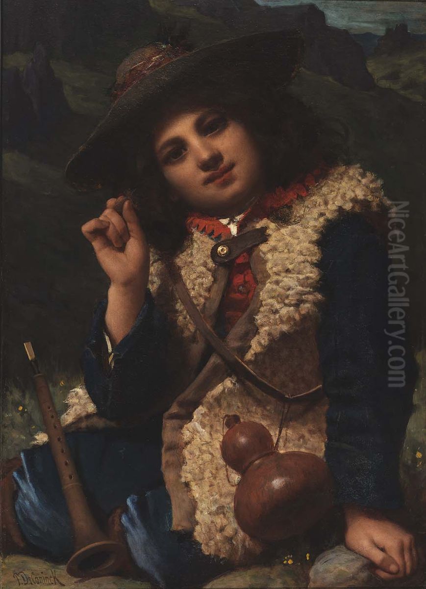Italian Boy in Sheepskin Jacket Oil Painting by Pierre De Coninck