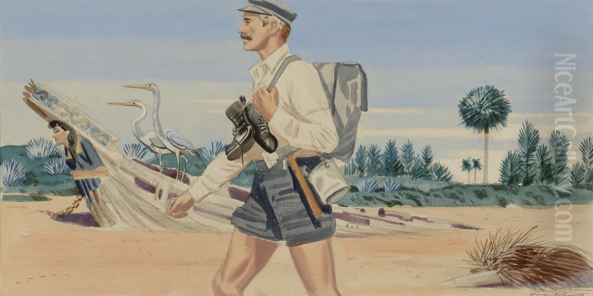 Panel 2, Legend of James Edward Hamilton--Barefoot Mailman (mural study, West Palm Beach, Florida Post Office) Oil Painting by Stevan Dohanos