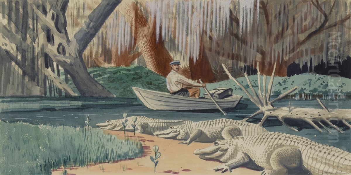 Panel 5, Legend of James Edward Hamilton--Barefoot Mailman (mural study, West Palm Beach, Florida Post Office) Oil Painting by Stevan Dohanos