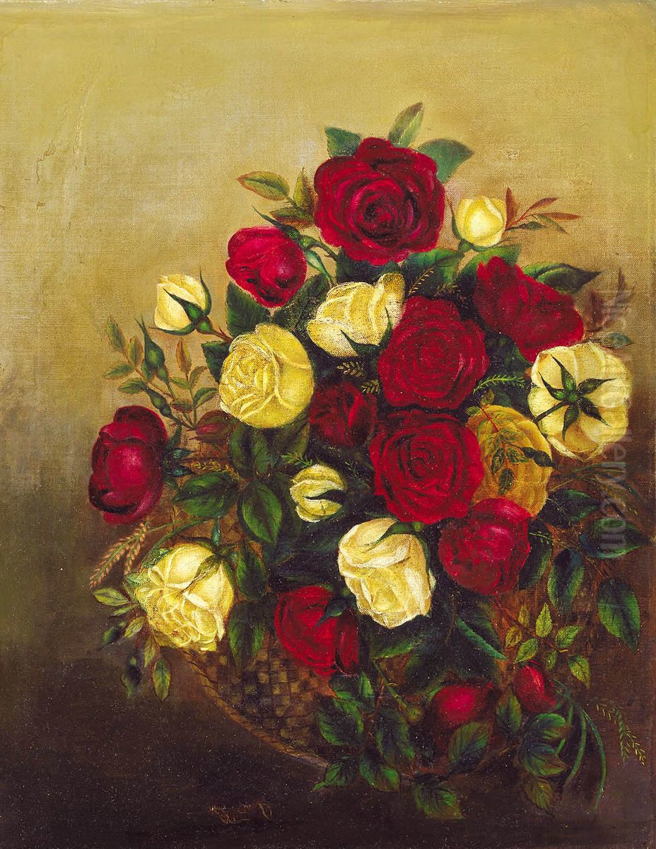 Roses Still Life Oil Painting by Robert Seldon Duncanson