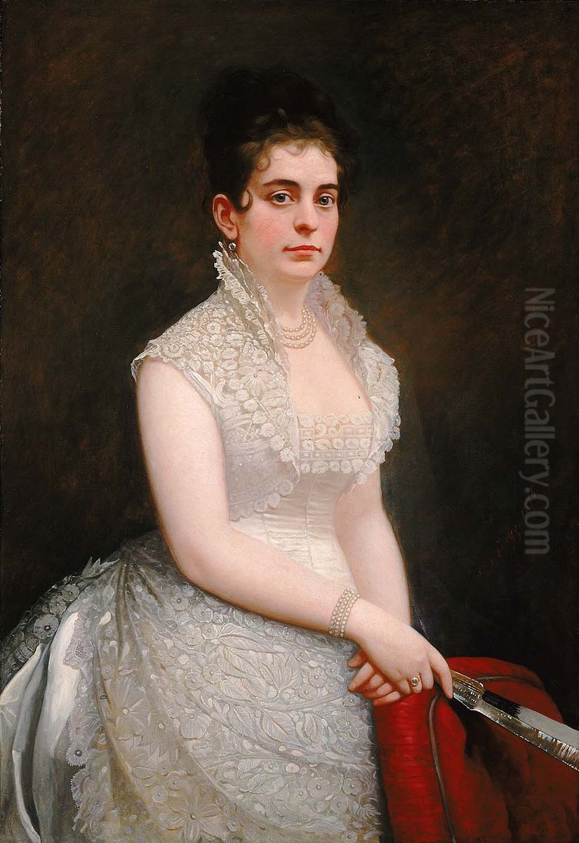 Alice Pike Barney, in Wedding Gown Oil Painting by Jared Bradley Flagg