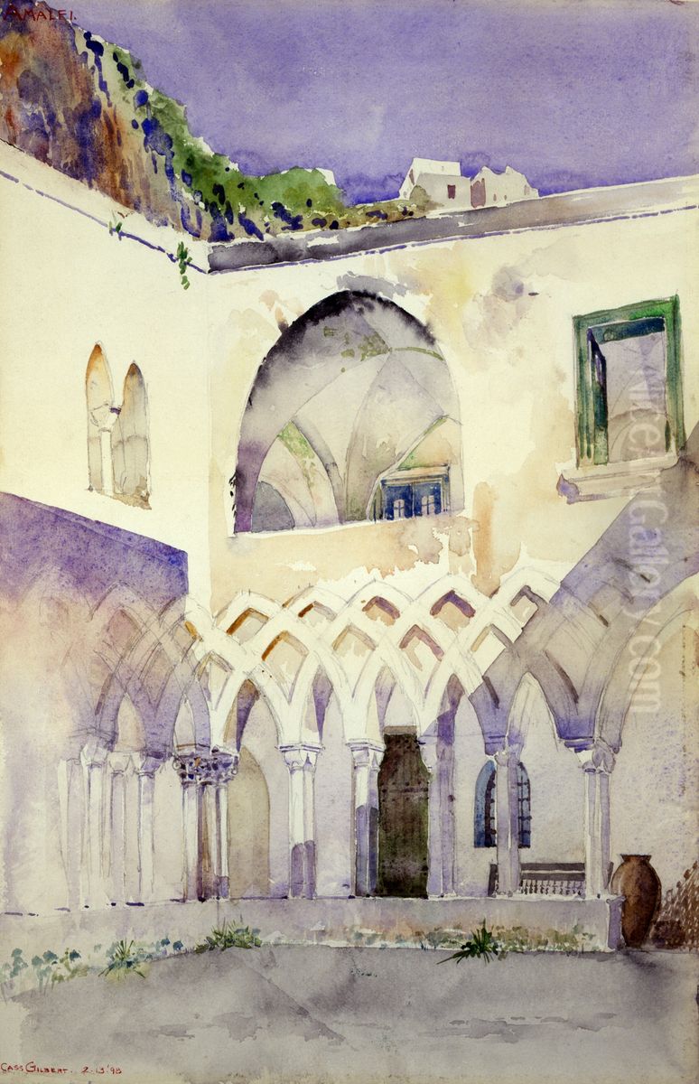 Courtyard, Capucine Monastery, Amalfi Oil Painting by Cass Gilbert