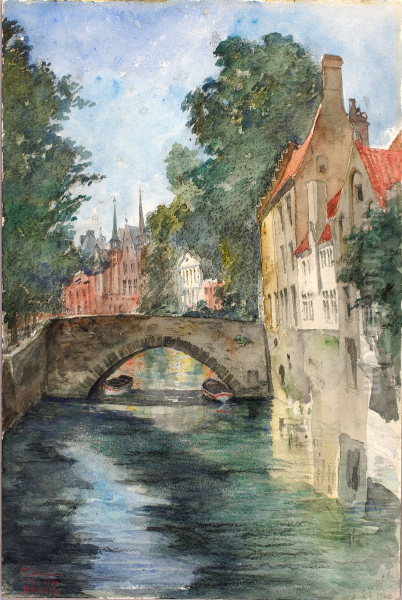 On the Canal, Bruges Oil Painting by Cass Gilbert