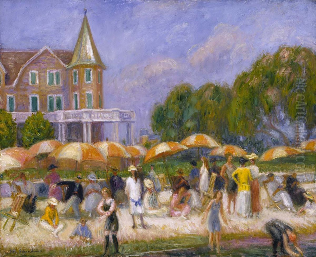 Beach Umbrellas at Blue Point Oil Painting by William James Glackens