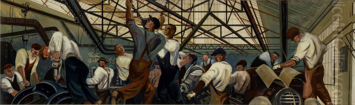 Automobile Industry (mural study, Detroit, Michigan Post Office) Oil Painting by William Gropper