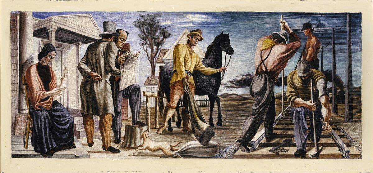 Early Mail Service and Construction of Railroads (mural study, Commerce, Georgia Post Office) Oil Painting by Philip Guston