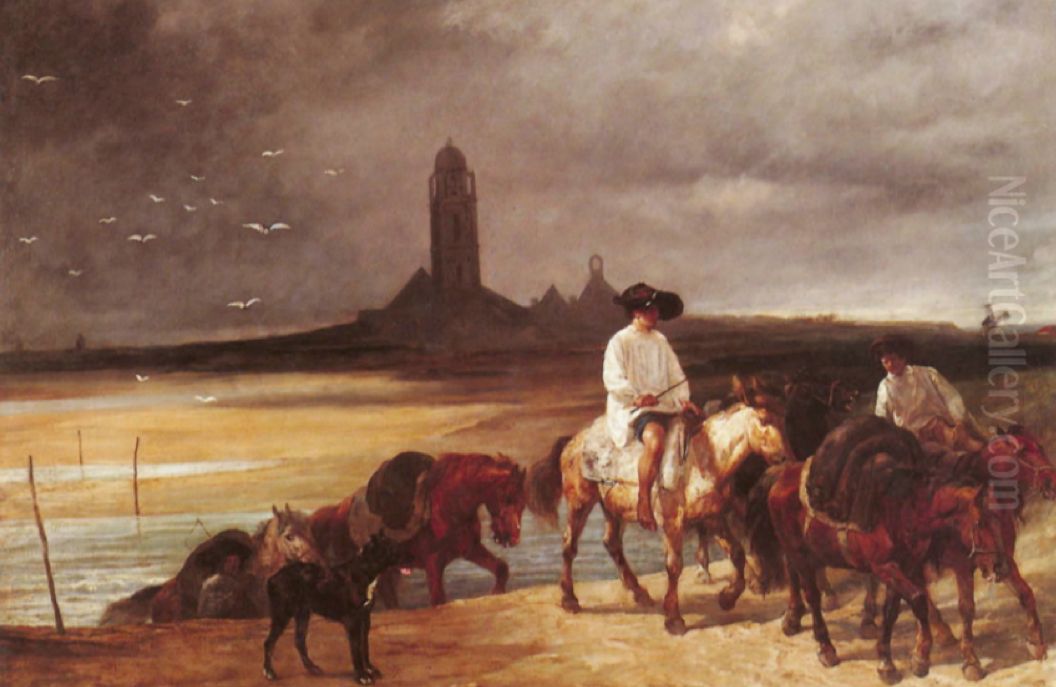 Ford in Bourg-de-Batz Oil Painting by John Lewis Brown