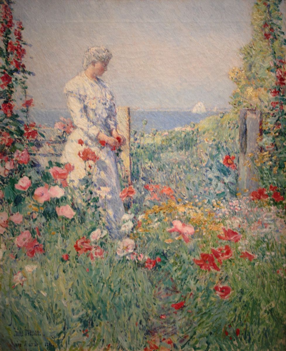 In the Garden (Celia Thaxter in Her Garden) Oil Painting by Childe Hassam