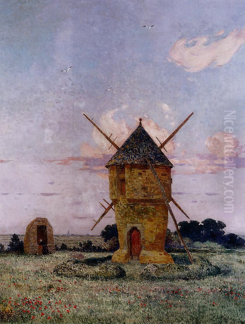 Windmill near Guerande Oil Painting by Ferdinand du Puigaudeau